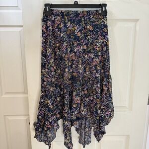 Women's Skirt Bloomcore‎ Floral Asymmetrical  Midi Elastic Waist 26